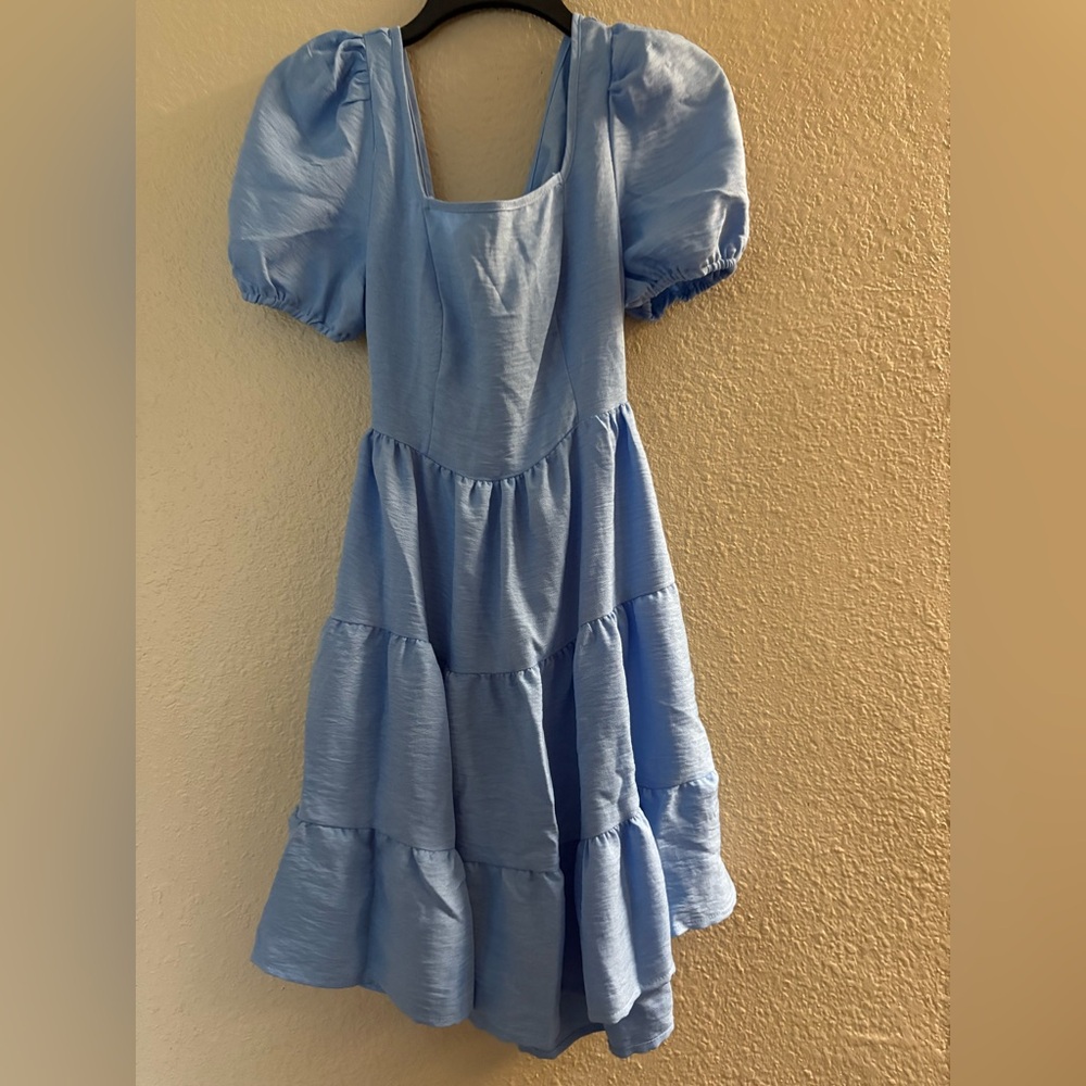 SHEIN Light Blue Puff Sleeve Kids Dress